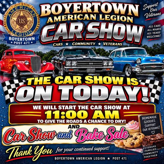 United We Stand - Veteran's Benefit Car Show  Sept 13-2026 from 10am to 2pm   (Rain date Sept 20th)