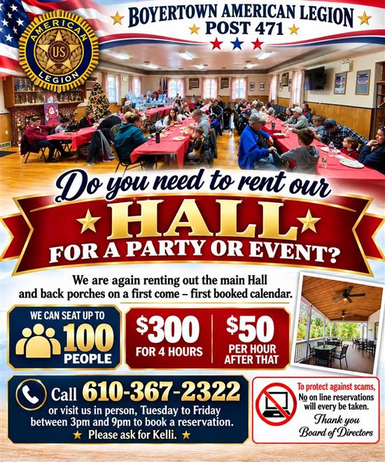 Hall Rental for up to 100 people