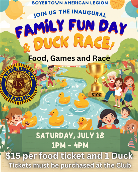 Family Fun Day and DUCK Race  July 18th